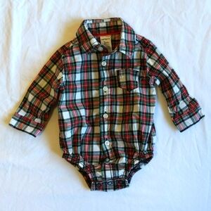carter's christmas plaid collared button down bodysuit diaper shirt 3 months